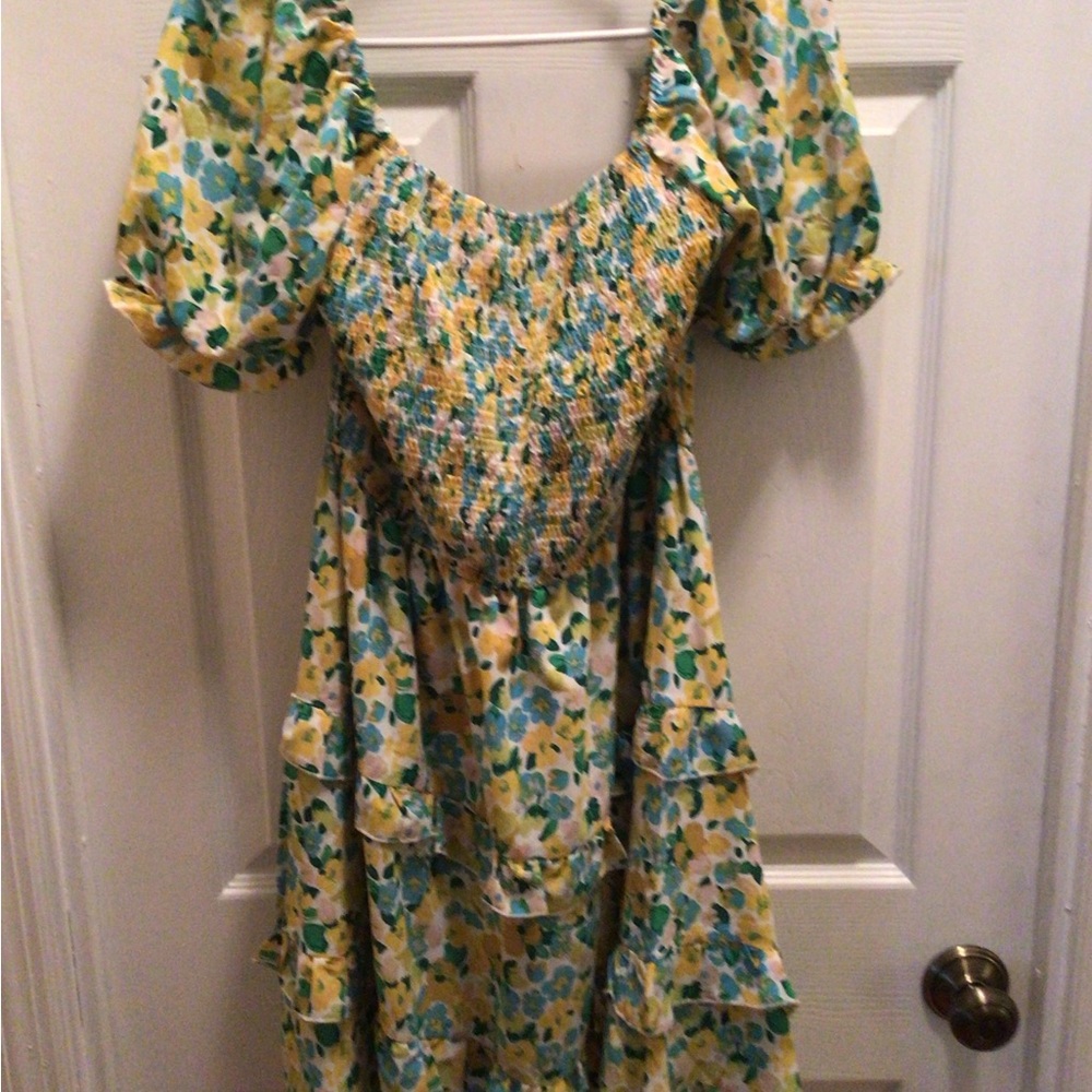 Floral  Dress in Yellow and Green